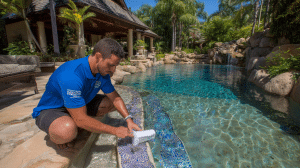 cleaning a pool in Trinity Beach, Cairns